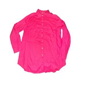 Soft Surroundings Tunic Blouse Women's Size S Bright Pink 100% Linen L/S Button